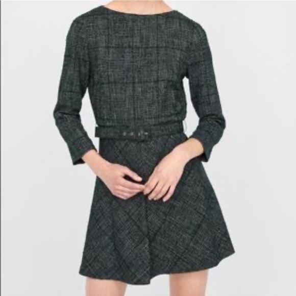 Zara Green and Black Tweed Dress Size Large - Picture 1 of 5
